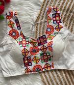 White navratri magic cotton blend blouse with mirror work