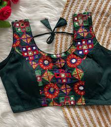 Green navratri magic cotton blend blouse with mirror work