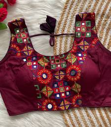 Plum navratri magic cotton blend blouse with mirror work