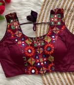 Plum navratri magic cotton blend blouse with mirror work