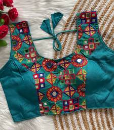 Teal navratri magic cotton blend blouse with mirror work