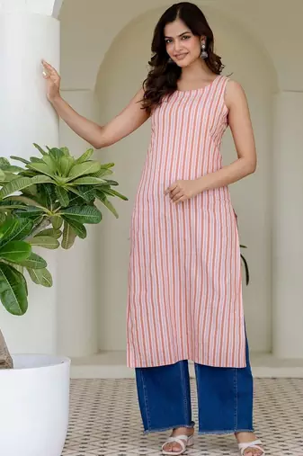 Women Striped Jacquard Kurta