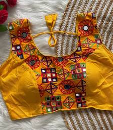 Yellow navratri magic cotton blend blouse with mirror work