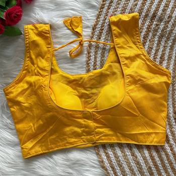 Yellow navratri magic cotton blend blouse with mirror work 2