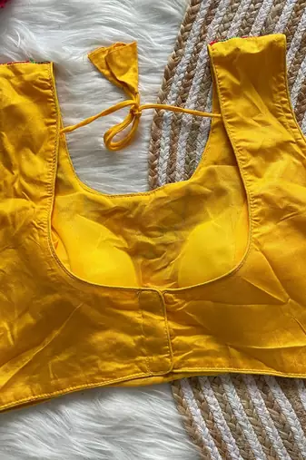 Yellow navratri magic cotton blend blouse with mirror work