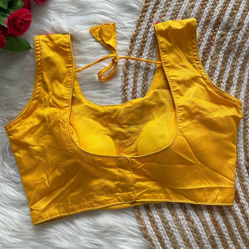 Yellow navratri magic cotton blend blouse with mirror work