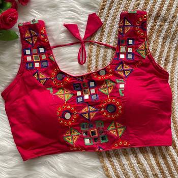 Rani pink navratri magic cotton blend blouse with mirror work 1