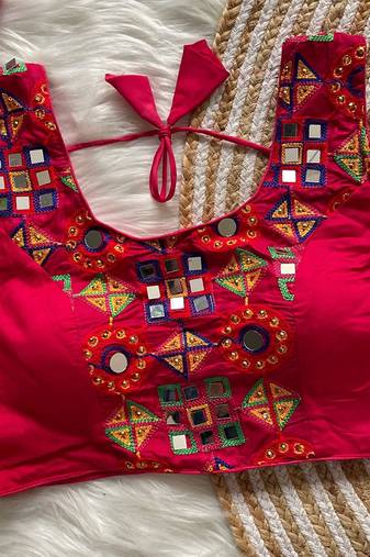 Rani pink navratri magic cotton blend blouse with mirror work