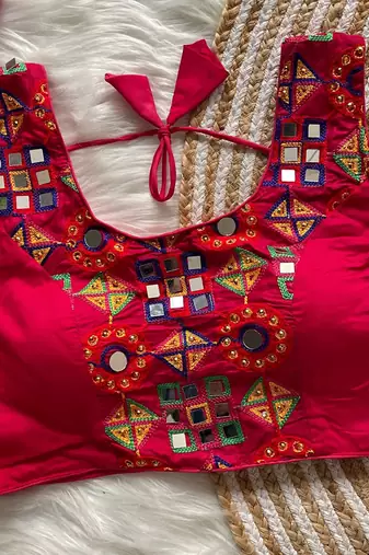 Rani pink navratri magic cotton blend blouse with mirror work