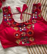 Rani pink navratri magic cotton blend blouse with mirror work