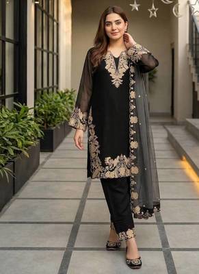 Black Color Embroidery Work Fuax Georgete Salwar Suit 1