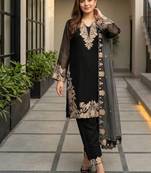 Black Color Embroidery Work Fuax Georgete Salwar Suit