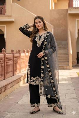 Black Color Embroidery Work Fuax Georgete Salwar Suit 2
