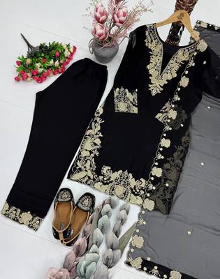 Black Color Embroidery Work Fuax Georgete Salwar Suit 3