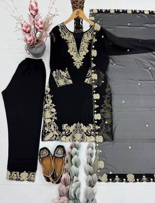 Black Color Embroidery Work Fuax Georgete Salwar Suit 4