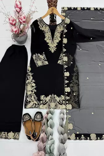 Black Color Embroidery Work Fuax Georgete Salwar Suit