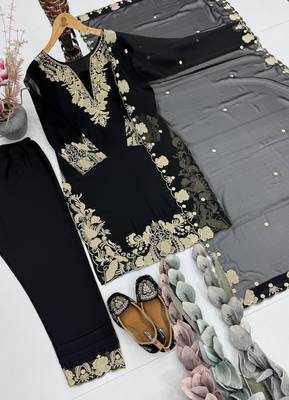 Black Color Embroidery Work Fuax Georgete Salwar Suit 5
