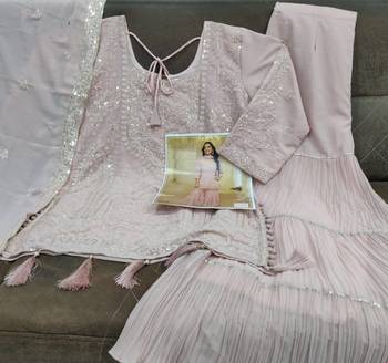 Baby pink georgette full stitched sharara suits free size upto 42 3