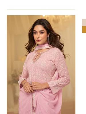 Baby pink georgette full stitched sharara suits free size upto 42 2