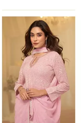 Baby pink georgette full stitched sharara suits free size upto 42