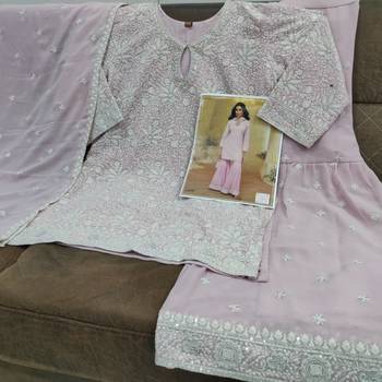 Baby pink georgette full stitched sharara suits free size upto 42 3