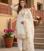White Color Embroidery Work Fuax Georgete Salwar Suit