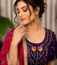 Purple Embroidery and sequins Aari mirror Silk Blend Lahenga Choli Set 