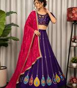Purple Embroidery and sequins Aari mirror Silk Blend Lahenga Choli Set 