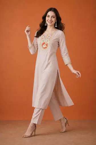 Women's Gorgeous Viscose Embroidery Straight Kurta with Pant And Dupatta Set