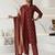 Maroon printed cotton blend stitched floral print kurta set with dupatta for women