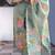 Green floral printed hand katha work linen kurta set with dupatta