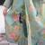 Green floral printed hand katha work linen kurta set with dupatta