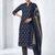 Dark blue printed cotton blend stitched floral print kurta set with dupatta for women