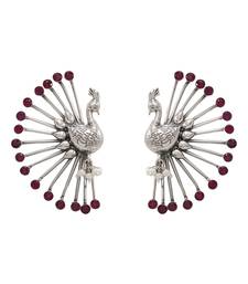 Silver plated red stones peacock motif ear cuffs