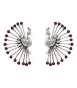 Silver plated red stones peacock motif ear cuffs