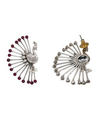 Silver plated red stones peacock motif ear cuffs 2