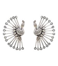 Silver plated pearl peacock motif ear cuffs