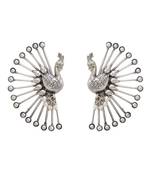 Silver plated pearl peacock motif ear cuffs