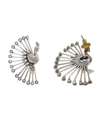 Silver plated pearl peacock motif ear cuffs 2