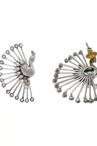 Silver plated pearl peacock motif ear cuffs