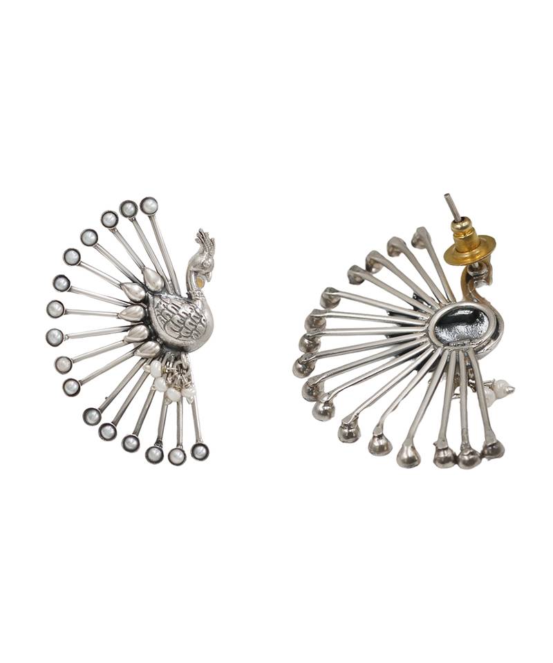 Silver plated pearl peacock motif ear cuffs