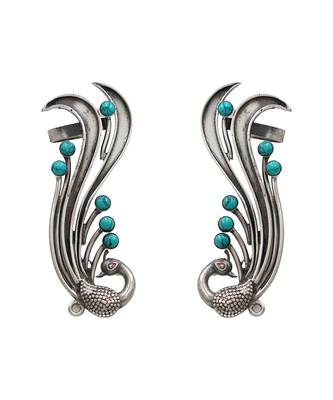 Aqua blue stones peacock head ear cuffs 1