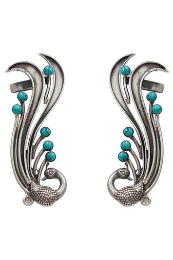 Aqua blue stones peacock head ear cuffs