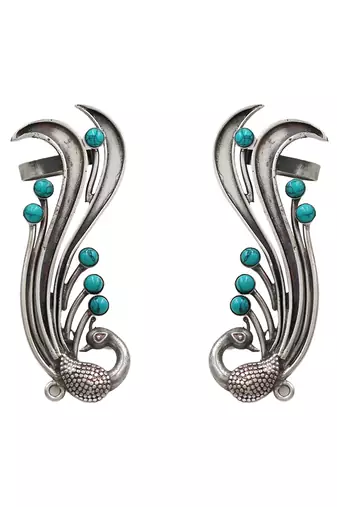 Aqua blue stones peacock head ear cuffs