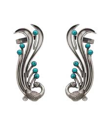 Aqua blue stones peacock head ear cuffs