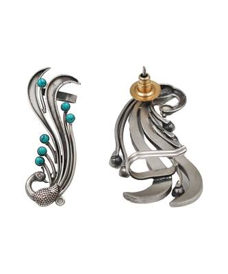 Aqua blue stones peacock head ear cuffs 2