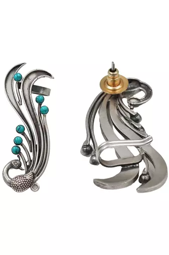 Aqua blue stones peacock head ear cuffs