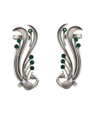Emerald green stones peacock head ear cuffs 1