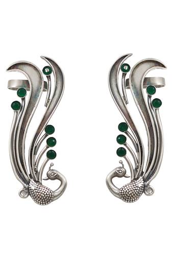Emerald green stones peacock head ear cuffs