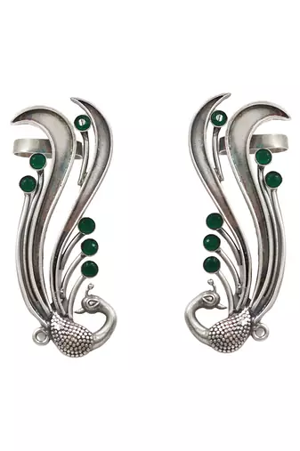 Emerald green stones peacock head ear cuffs